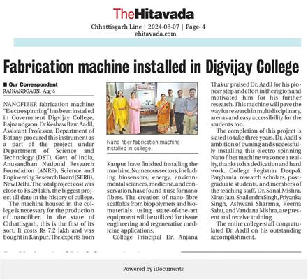 Govt. Digvijay Autonomous College-Fabrication machine installed in Digvijay College