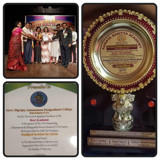 Govt. Digvijay Autonomous College-Digvijay College felicitated with Krantijyoti Savitribai Fule Samta National Award